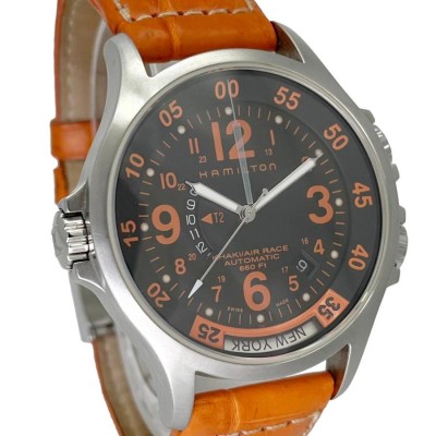 ハミルトン カーキ GMT エアレース 中古 メンズ 腕時計 H776650 自動巻き SS レザー オレンジ | LINEショッピング