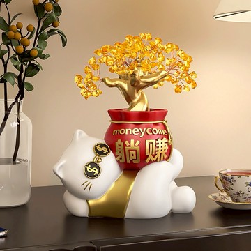 【招財貓的家】8寸躺賺發財樹招財貓 生日禮物 開業禮物 開運 招財 喬遷禮物 交換禮物＃CAT145