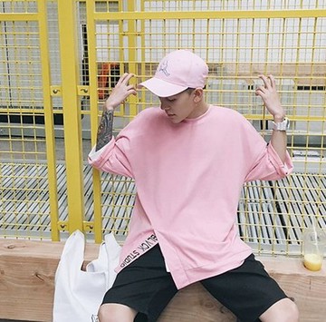 【JP.美日韓】　韓國　開叉　粉色　質感　上衣　七分袖　潮流