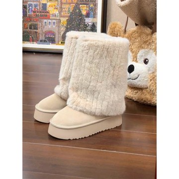 雪地靴女款2023新款冬季厚底兩穿褲筒靴高級感毛毛靴加絨中筒靴子