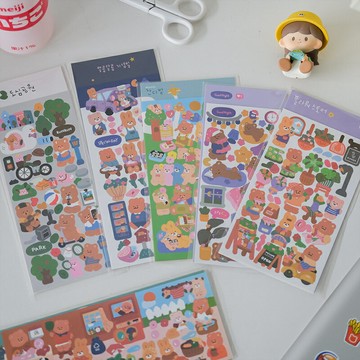 ins韓國可愛小熊場景造景卡通貼紙拍立得咕卡手賬裝飾DIY素材貼畫