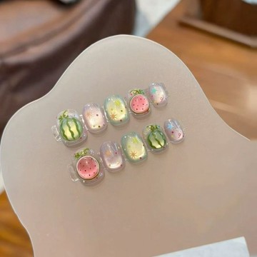 💖台灣出貨💖【這瓜包甜】純手工穿戴甲西瓜美甲短款甜美假指甲貼顯白可愛甲片