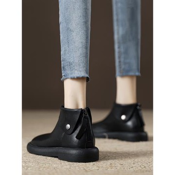 爆款女鞋2025新款秋季真皮馬丁靴女款平底低幫小短靴冬季加絨皮鞋