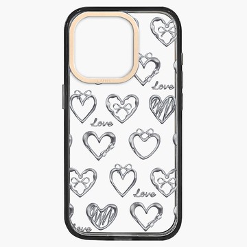 月銀金屬 很多愛心 透黑框 iPhone 16 15 14 13 Pro Max