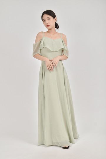 雪紡綠色綁帶洋裝