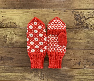 北歐傳統圖紋附蓋連指手套 赭紅