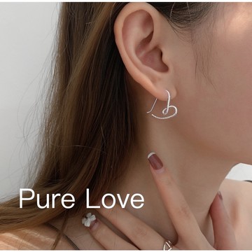 Pure Love樂芙 /正韓 銀飾【S925純銀】E0612簡約通體純銀鏤空愛心麻花耳環 耳勾 / 銀