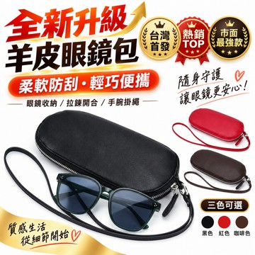 隔日達 【台灣現貨】羊皮眼鏡盒 真皮眼鏡包 拉鍊式眼鏡收納包 防刮柔軟 太陽眼鏡近視眼鏡通用 手腕掛繩便攜
