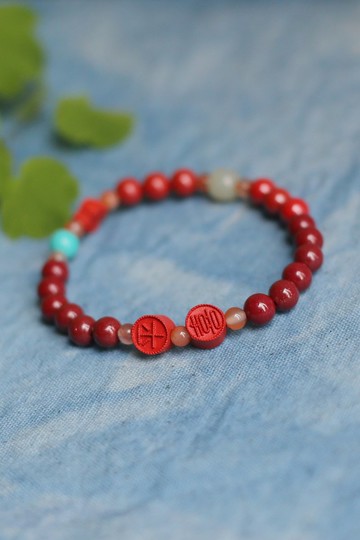 春秋手作 | 平安喜樂 高瓷綠松 硃砂手鏈 | 本命年 新年