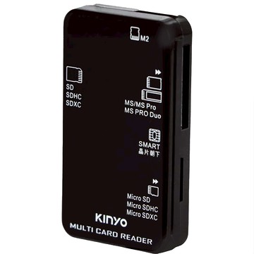 Kinyo 多合一晶片讀卡機 線長1.2m 37 x 16 x 66mm 45g  KCR-6252  黑色  1個