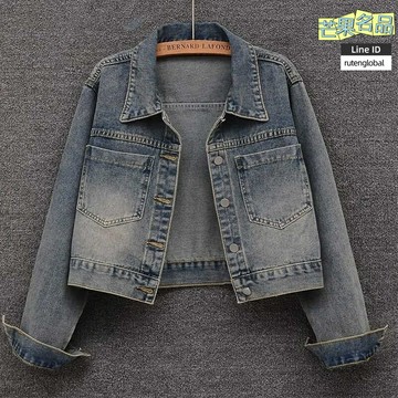 【復古水洗】牛仔外套 短款外套 復古夾克 寬鬆上衣 做舊牛仔服 大口袋設計 短款寬鬆版型 春秋時髦穿搭 女裝必備單品