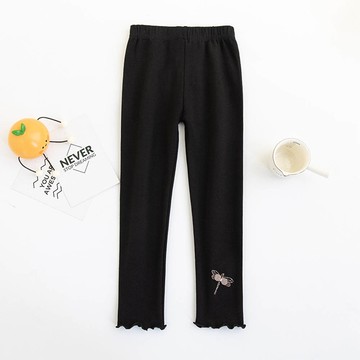 FANMOU - 腰鬆緊木耳邊內搭褲-立體蜻蜓-黑色