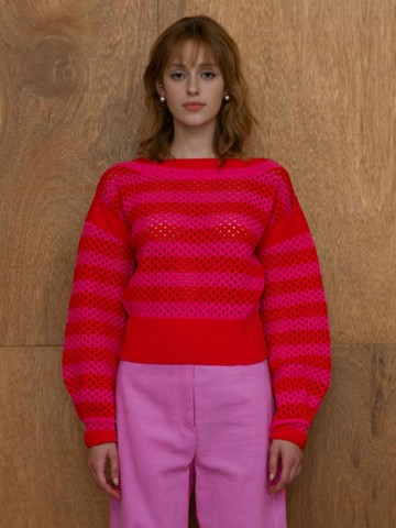 Crochet Stripe Knit Pullover KK2AP7180_69