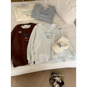 【太妮絲ZI22】現貨 韓系 CATS 刺繡小貓 大學T 大學踢 長袖上衣 貓咪 貓貓 衛衣 學院風 基本款 寬鬆 日常