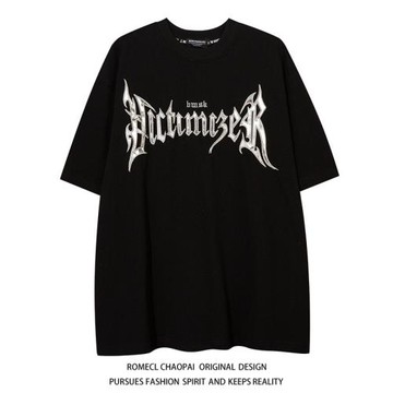 ROMECL歐美街頭刺繡印花情侶裝百搭oversize休閑短袖T恤男女潮tee