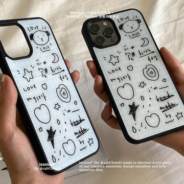 🔥質感手機殼.簡約手繪畫字母標簽小狗iPhone16promax蘋果15/13/14/12/xr手機殼