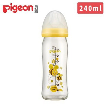 日本《Pigeon 貝親》母乳實感彩繪玻璃奶瓶-蜜蜂【240ml】