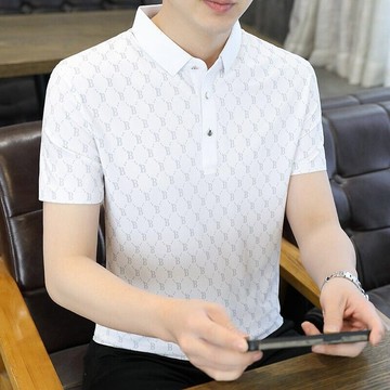 【臺灣出貨】高端冰絲翻領polo衫男士 夏季休閒輕奢印花polo衫 薄款帶領短袖t恤