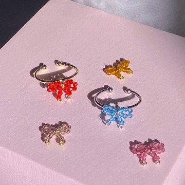 迷你琉璃蝴蝶結戒指