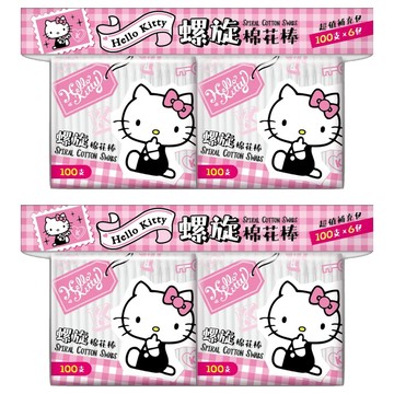 Hello Kitty 凱蒂貓 螺旋塑軸棉花棒 塑軸 純棉雙頭  100支  12袋