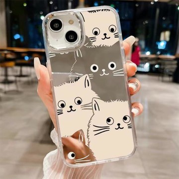 萌寵黑白貓咪適用三星s24ultra手機殼鏡面s23fe/s22+小眾s21潮牌a55a54a53a35補妝鏡a34a24a23防摔a25a15a14