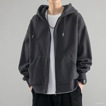 純色拉鏈開衫衛衣男春秋季寬鬆百搭衛衣連帽外套男休閒上衣潮速幹衣防風衛衣