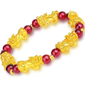 沙金貔貅手錬男女3D硬金999黑曜石招財佛珠首飾轉運久不掉色 幸福驛站