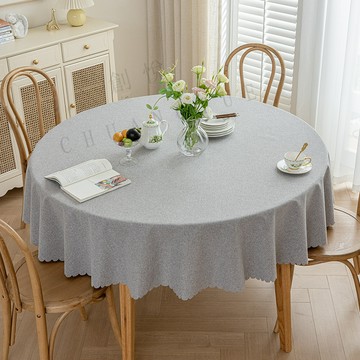 素色圓桌 棉麻桌布防水防油 桌巾防水 免洗簡約餐桌布 防燙隔熱 高級感輕奢桌墊布