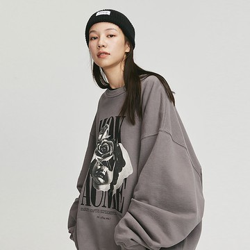 MOKACME 20FW 玫瑰惡趣味印花做舊效果衛衣大學T情侶裝