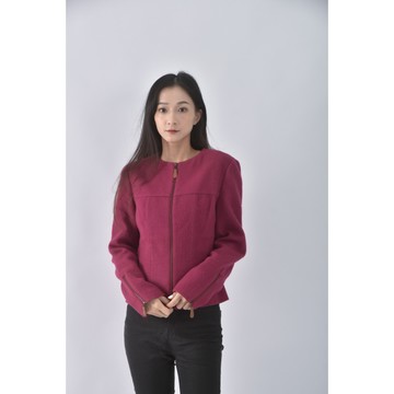 (S) jessica羊毛拉鍊桃紅色外套二手衣