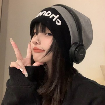 免運🥇堆堆帽女大頭圍秋冬季顯臉小針織包頭帽子保暖護耳百搭毛綫帽冷帽包頭堆堆針織冬季多功能保暖帽韓版休閒時尚防風包頭護耳帽