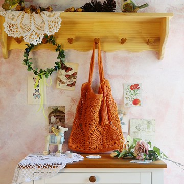 【現貨】Handmade手工編織/苧麻繩編織網袋/購物袋/肩背包/流蘇