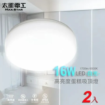 【太星電工】 LED高亮度蛋糕吸頂燈16W/白光(2入) WHB916W*2