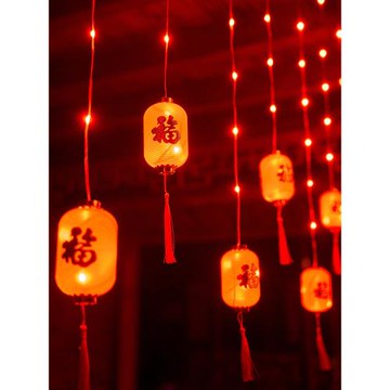 太陽能福字燈串小紅燈籠春節新年過年小彩燈裝飾陽臺戶外庭院掛飾