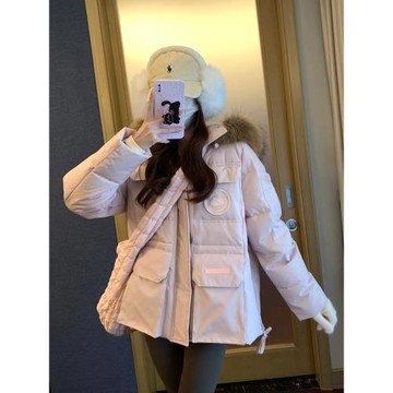 高級感白鴨絨沖鋒衣羽絨服女冬季休閑寬松百搭加厚工裝派克服外套