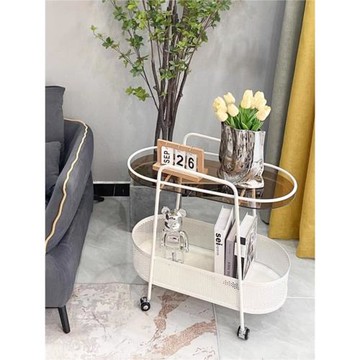 輕奢創意置物架沙發邊柜零食推車玻璃邊幾家用奶油風可移動小推車