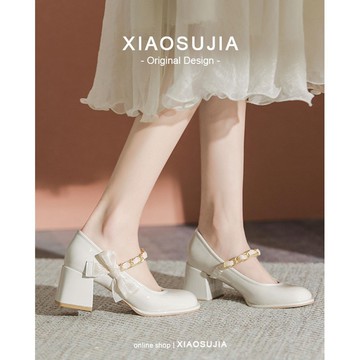 瑪麗珍蝴蝶結設計感名媛風單鞋粗跟配裙子春夏氣質小衆高跟鞋 瑪莉珍鞋 樂福鞋 皮鞋 包鞋 上班鞋 韓國女鞋 日系鞋子淑女鞋