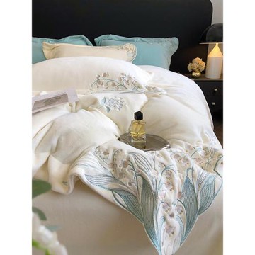 清新田園加厚款錦芙牛奶絨四件套冬季保暖鈴蘭繡花被套嬰兒絨床品