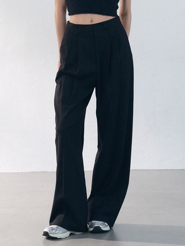 PINK Pintuck Wide Slacks [Black]