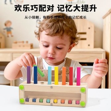兒童啟蒙圓柱體插棍毛毛蟲木棍猜猜樂感官幼兒園互動木質積木玩具