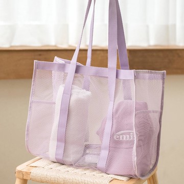 韓國 byfulldesign - 韓製方型網眼寬底收納肩背/手提包-薰衣草紫 (360x305x170mm)