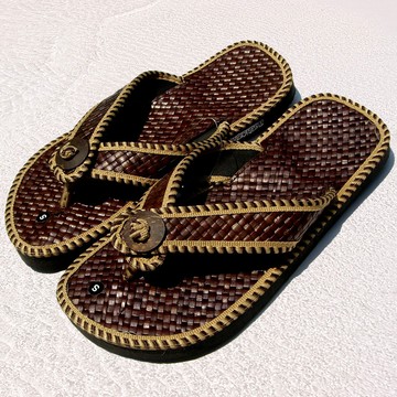 自然經典手工草編拖鞋-咖啡色夾腳