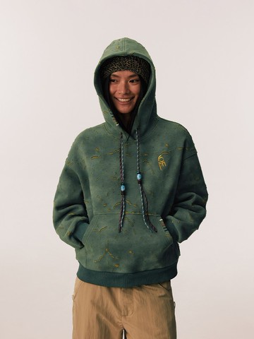 玉石 / 裂紋燒花短款連帽衛衣