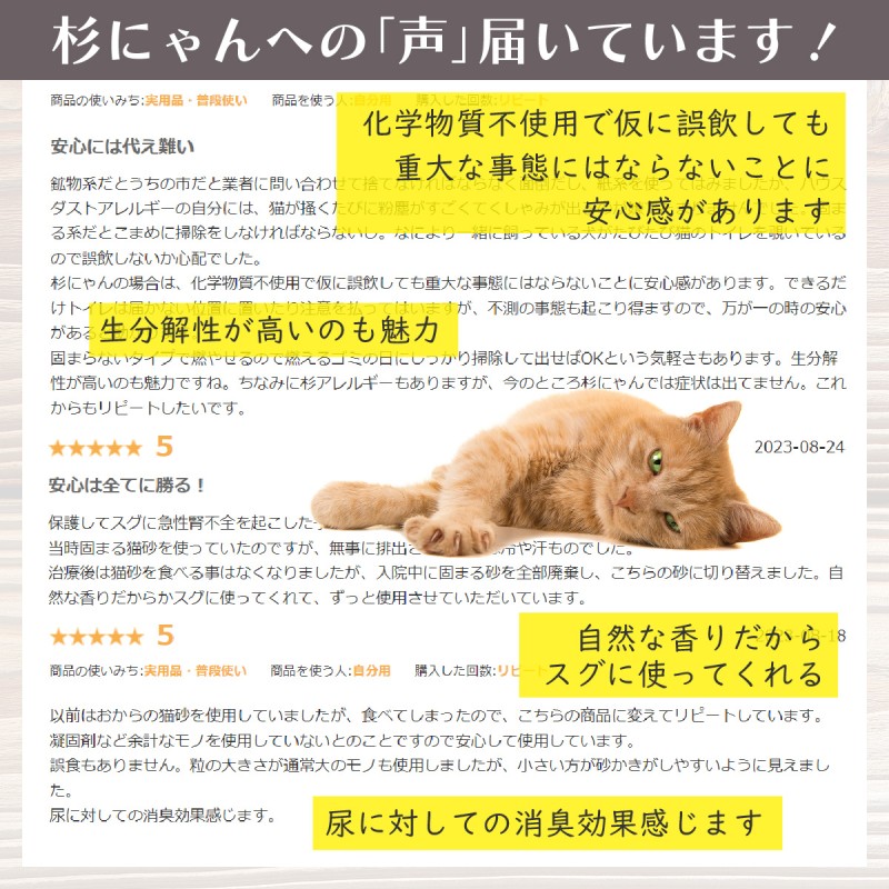 猫砂 木質ペレット 針葉樹 無添加 誤食 防止 流せる 固まらない 殺菌