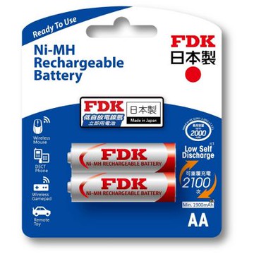 【FDK】2000mAh 3號AA 2入 高容量 低自放電 充電式 鎳氫電池(日本製 1.2V立即用)