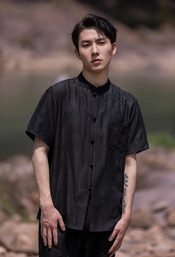 新中式極簡 香云紗真絲襯衫短袖