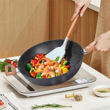 德國工藝麥飯石炒菜鍋家用平底不粘鍋壓鑄復底煎炒鍋電磁爐燃氣灶