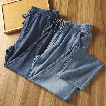 男士夏季超薄潮流天絲褲百搭寬松直筒透氣絲滑柔軟舒適休閑牛仔褲