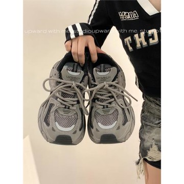 環球網面復古運動鞋女款冬季網鞋透氣百搭鞋子小眾女鞋輕便老爹鞋