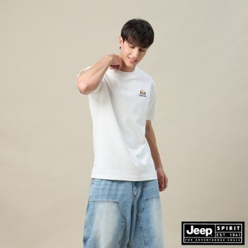 JEEP  男裝 露營系列帳篷刺繡短袖T恤-白色